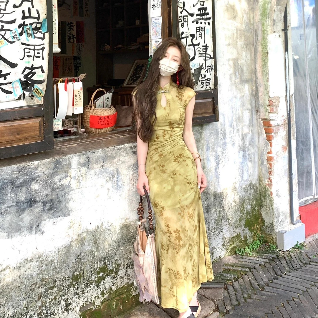 新中式国风改良旗袍连衣裙女夏季新款收腰显瘦复古气质长裙3229#