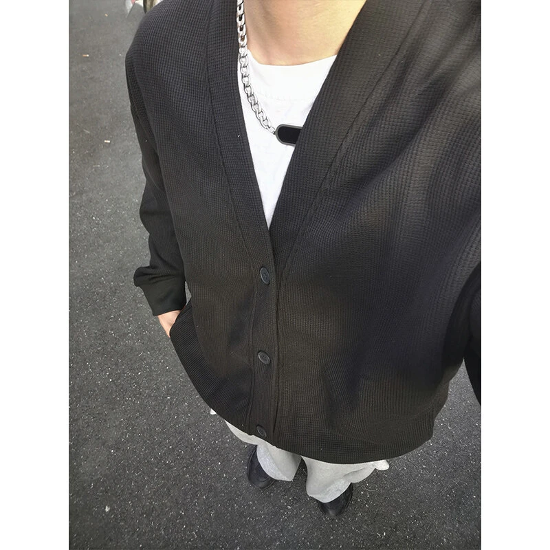 美式复古华夫格灰色卫衣开衫外套潮牌高级感穿搭cleanfit棒球服男