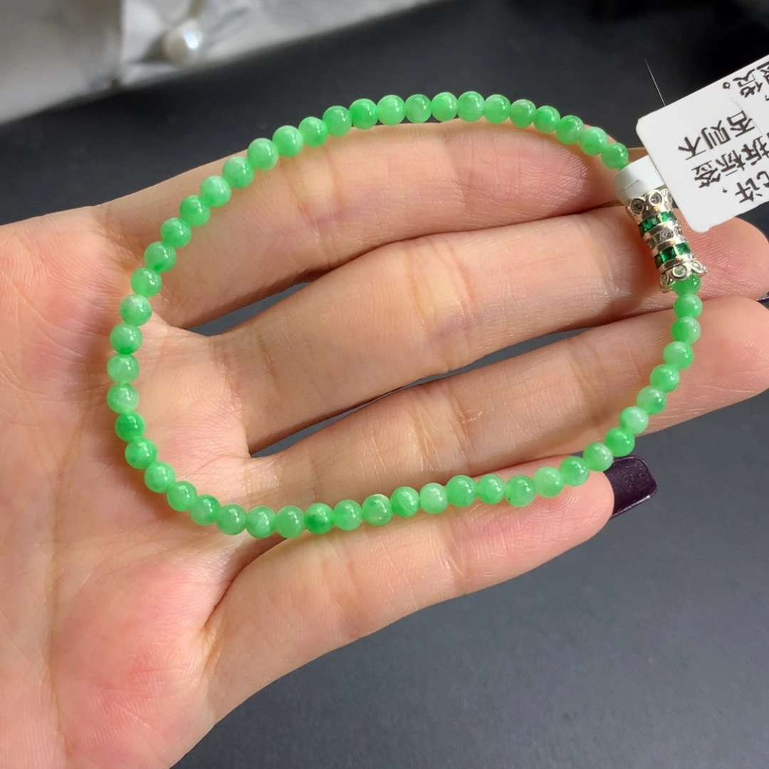 翡翠未镶嵌手串卡3.5细润阳绿小米手串