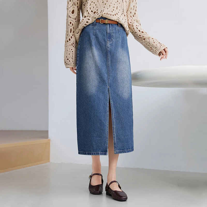 粉丝专属A4011087半身裙 香影开叉牛仔半身裙女新款复古休闲