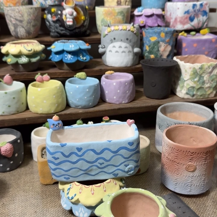 p***i青梦多肉花盆手工制作绘画