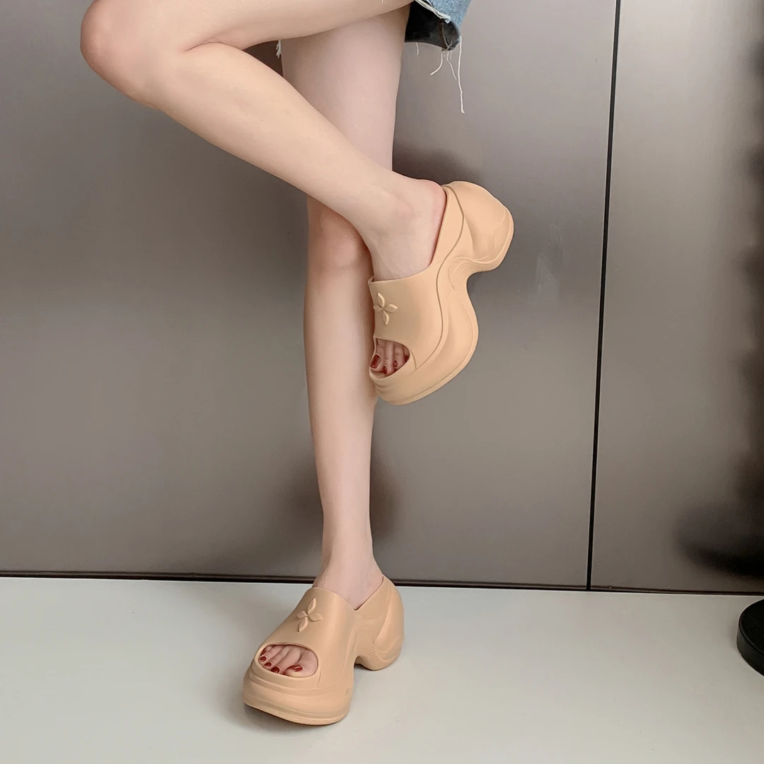 欧美ins风女士厚底EVA软底一字型高跟凉拖鞋百搭时尚平底跟复古