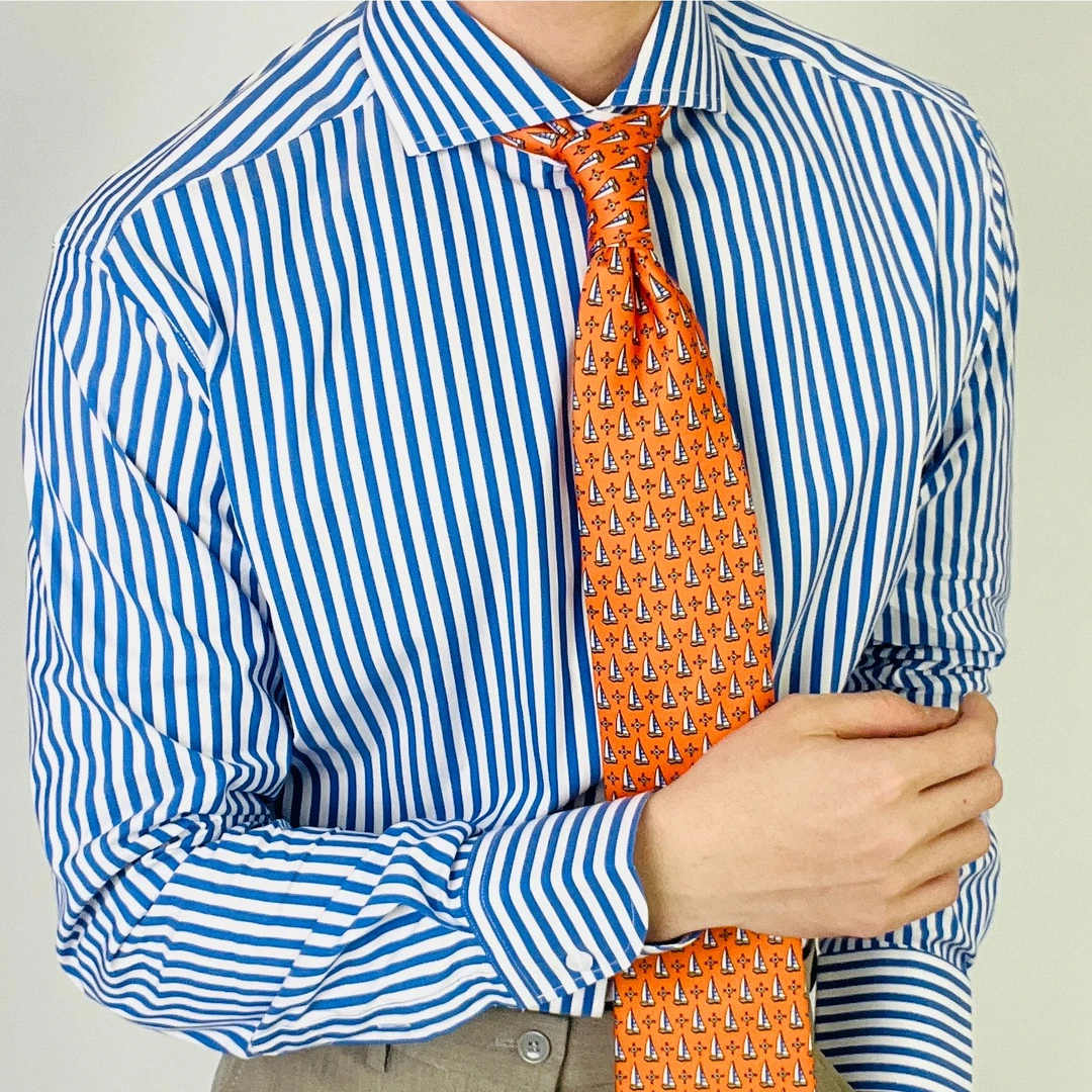 2025年新款百搭品质细条纹男士温莎领长袖衬衫棉弹商务休闲复古