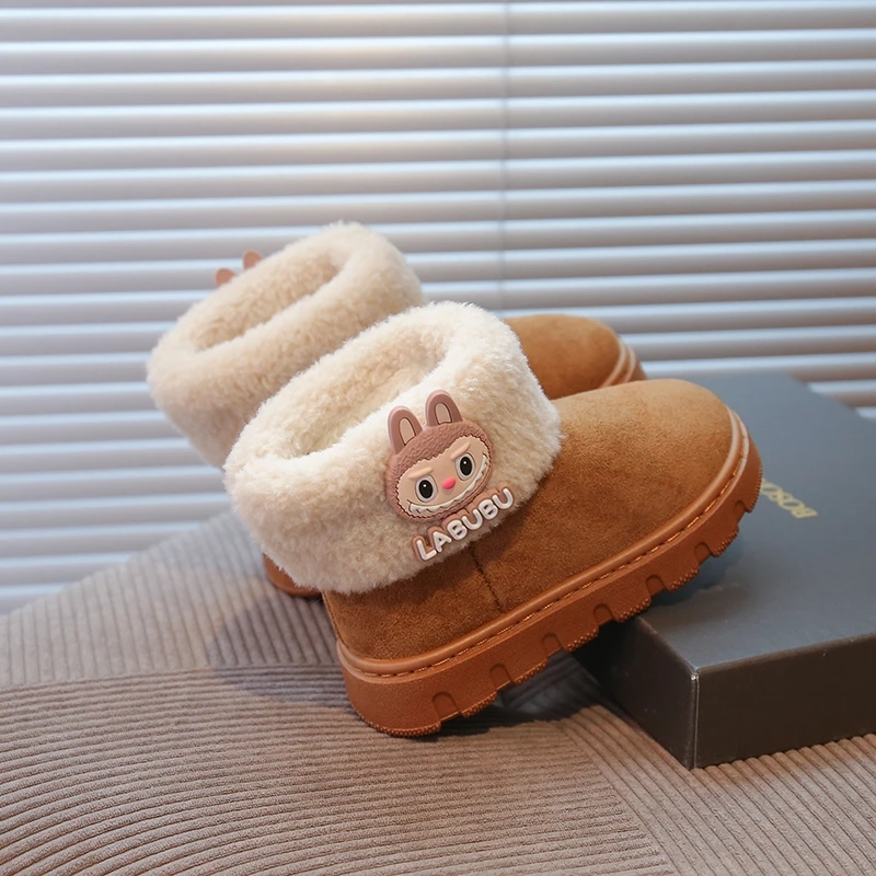 女童雪地靴2025年冬季男童新款儿童棉鞋加绒加厚短棉女童防滑皮靴