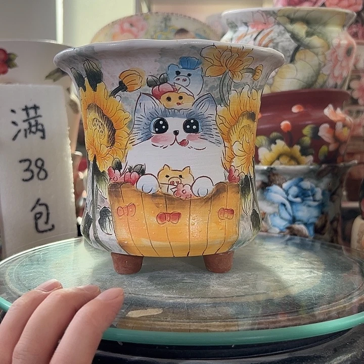景德镇手绘花盆满38包邮偏远地区除外