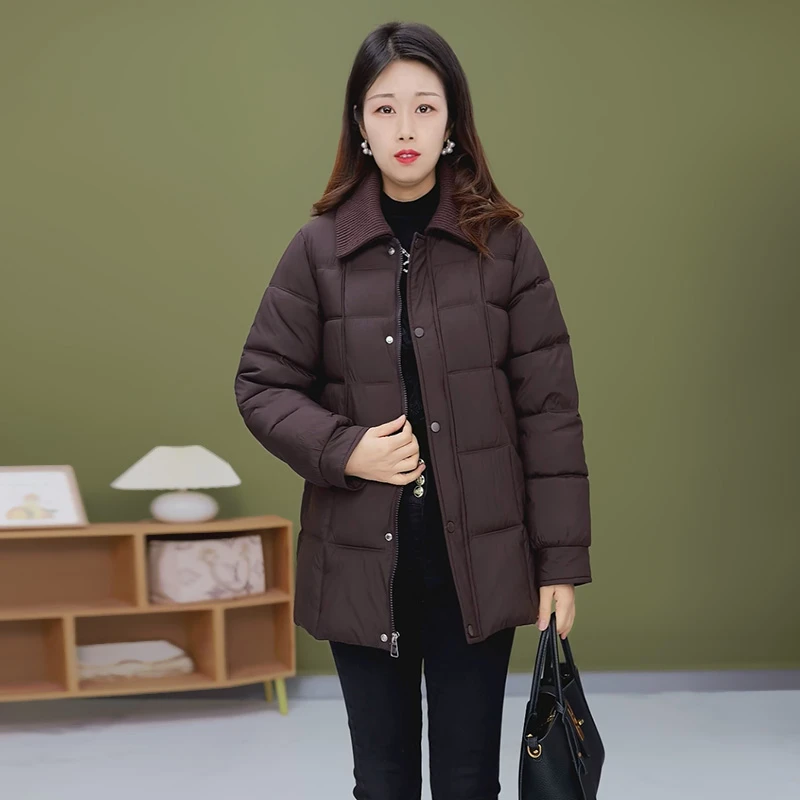 D071-1冬季新品加厚中长款棉衣休闲保暖减龄显瘦中老年妈妈棉服