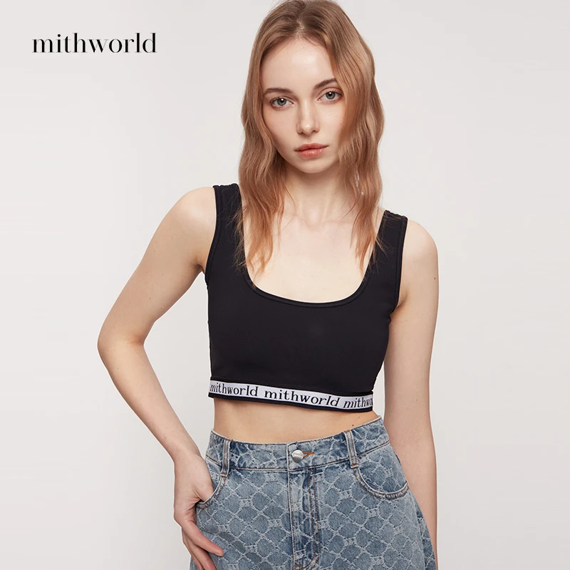 mithworld/沵媞【商场同款】logo织带拼接方领吊带背心W3ESS2000B9A