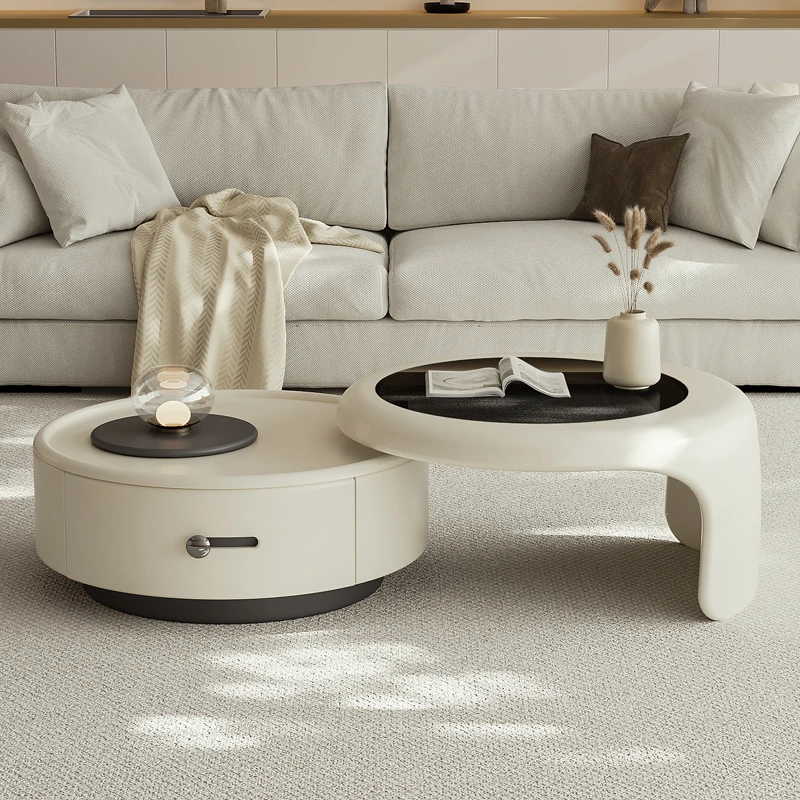 艺难忘莱尔特茶几2025新款客厅家用小户型轻奢圆形可伸缩茶几组合