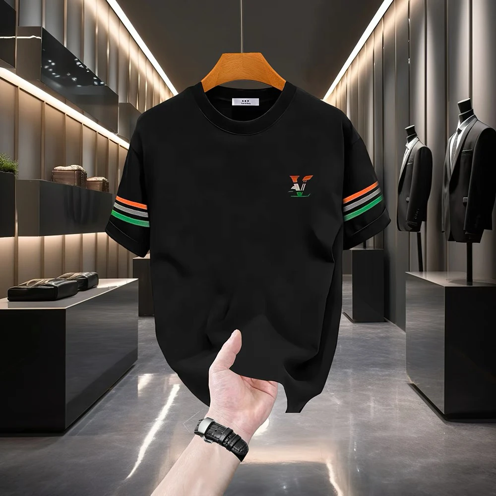 欧洲站2025重磅男士短袖T恤潮牌新款百搭圆领上衣体恤半袖时尚ins