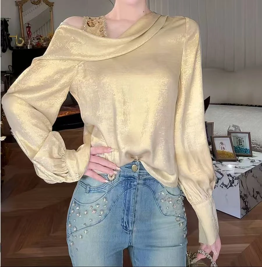 淑雅阁服饰  鎏金霓裳短款气质重工荡领钉珠女装5210