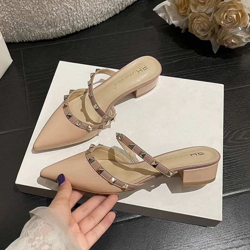 【3厘米】包头粗跟半拖凉拖鞋女新款高跟鞋尖头