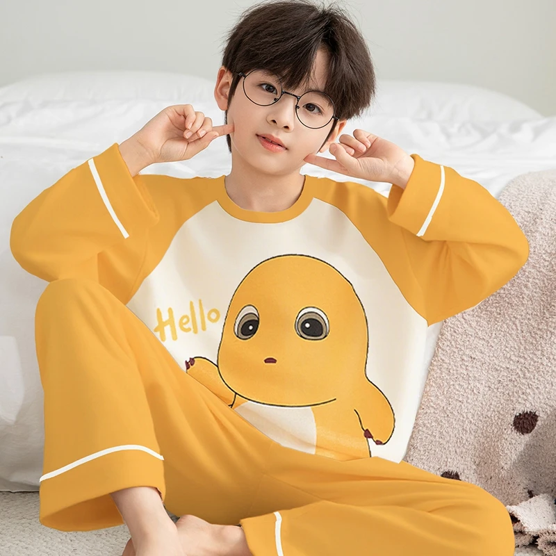 男童睡衣100%纯棉春秋季长袖薄款中大童男孩子家居服秋冬儿童套装