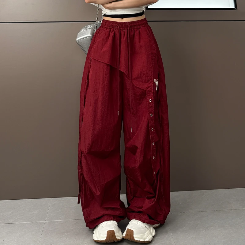 美式复古高街显瘦休闲长裤女夏季新款设计感小众嘻哈直筒阔腿裤潮