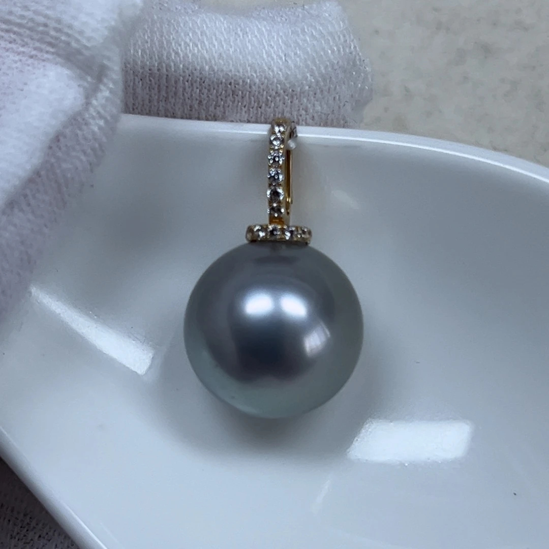 海水珍珠吊坠(不含链)18K金镶嵌13.9mm