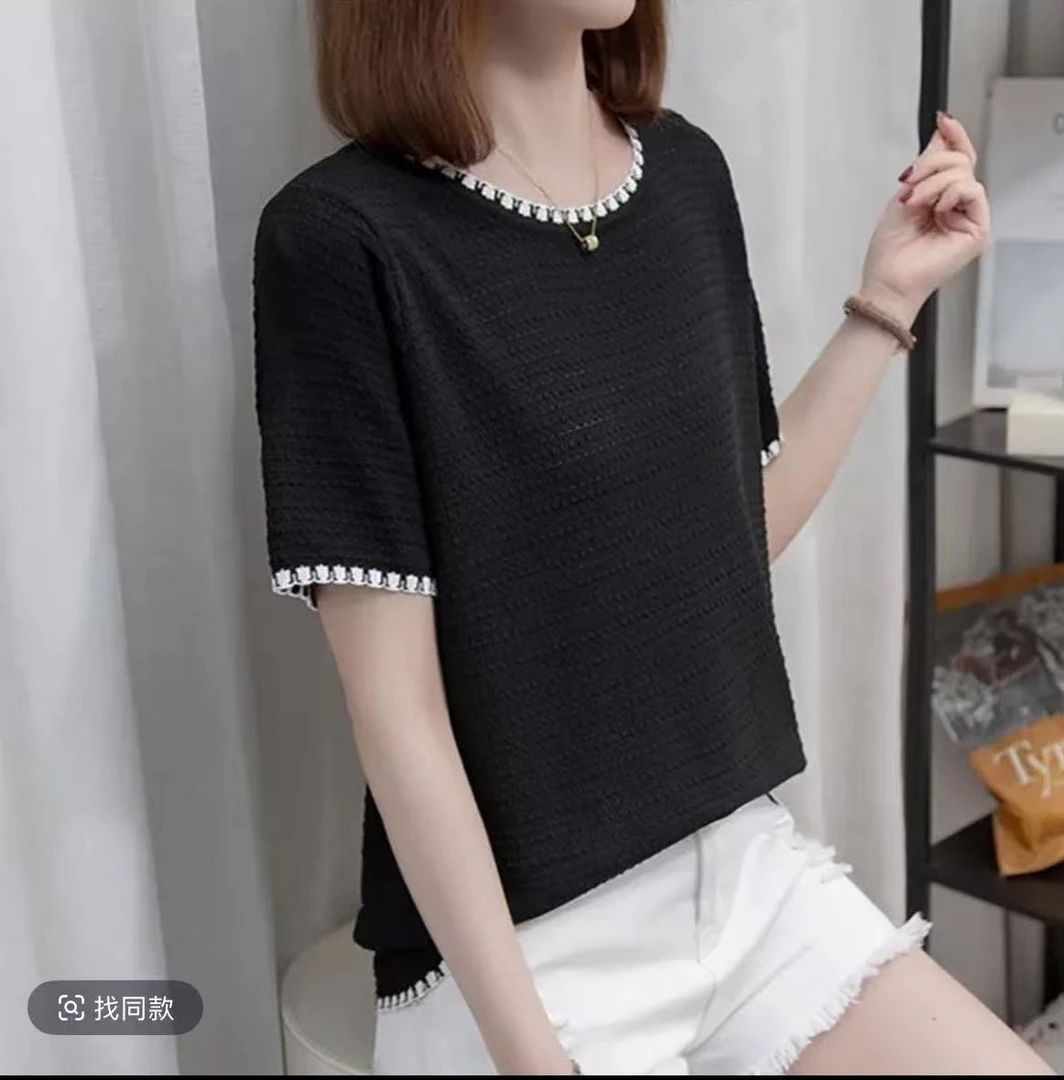 工厂直销3512#（90-200斤穿）显瘦百搭大码冰丝针织短袖套头简约