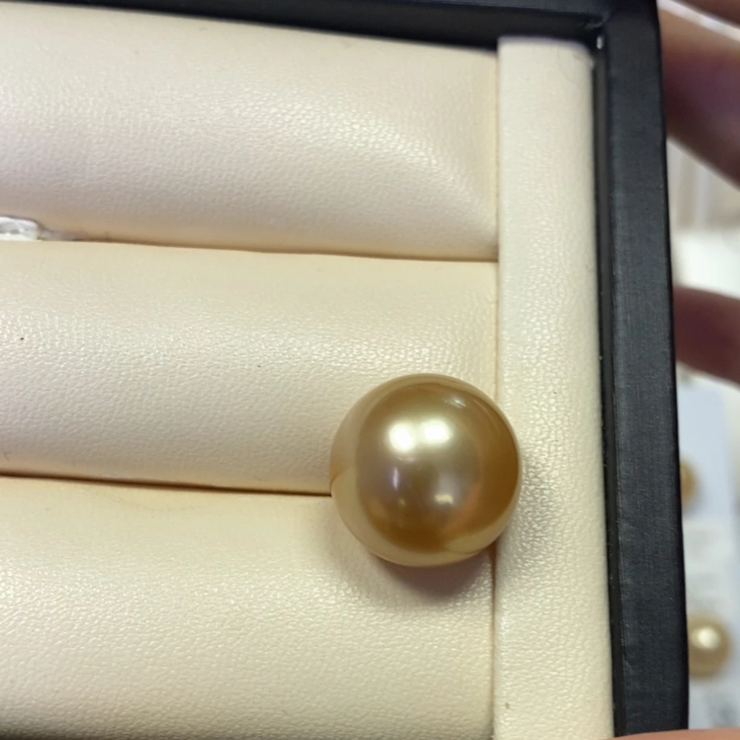 海水珍珠裸珠浓金正圆无瑕15.6mm