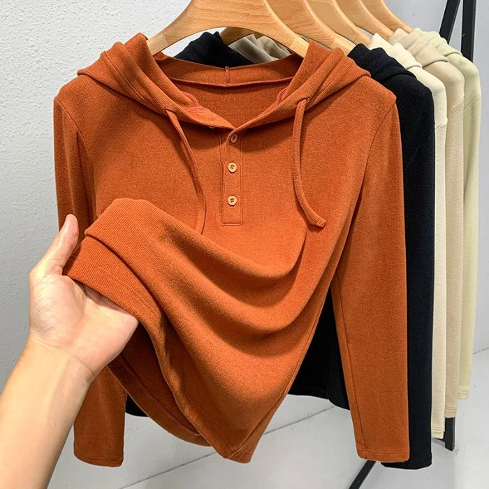 德绒加厚连帽保暖卫衣女款秋冬季长袖内搭时髦洋气宽松打底衫上衣