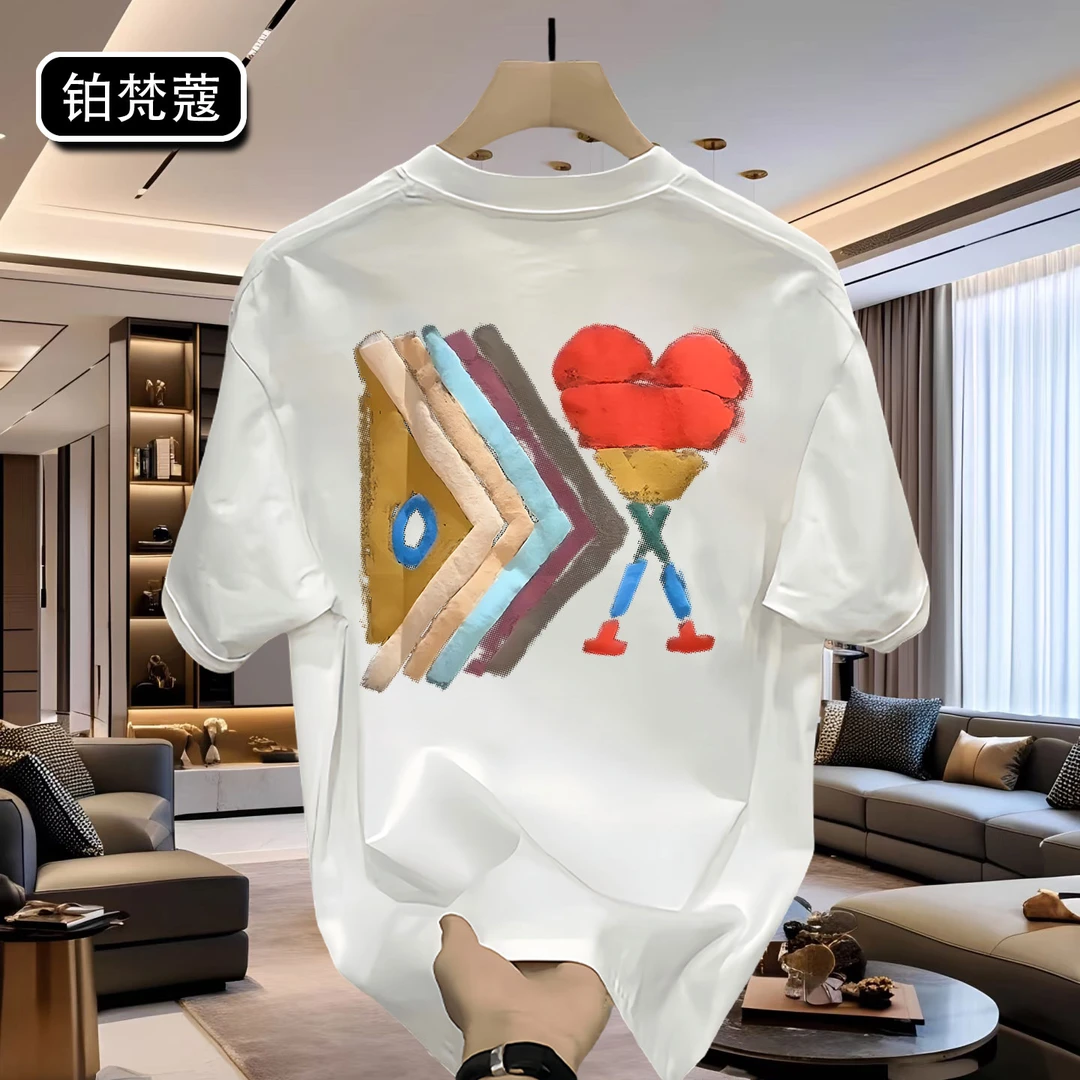 铂梵蔻美式痞帅潮流夏季潮男士印花纯棉上衣休闲圆领百搭短袖T恤