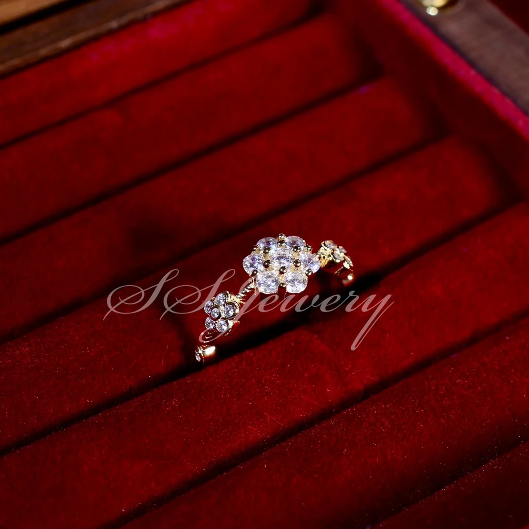 925银锆石戒指 五花排戒复古戒指银饰