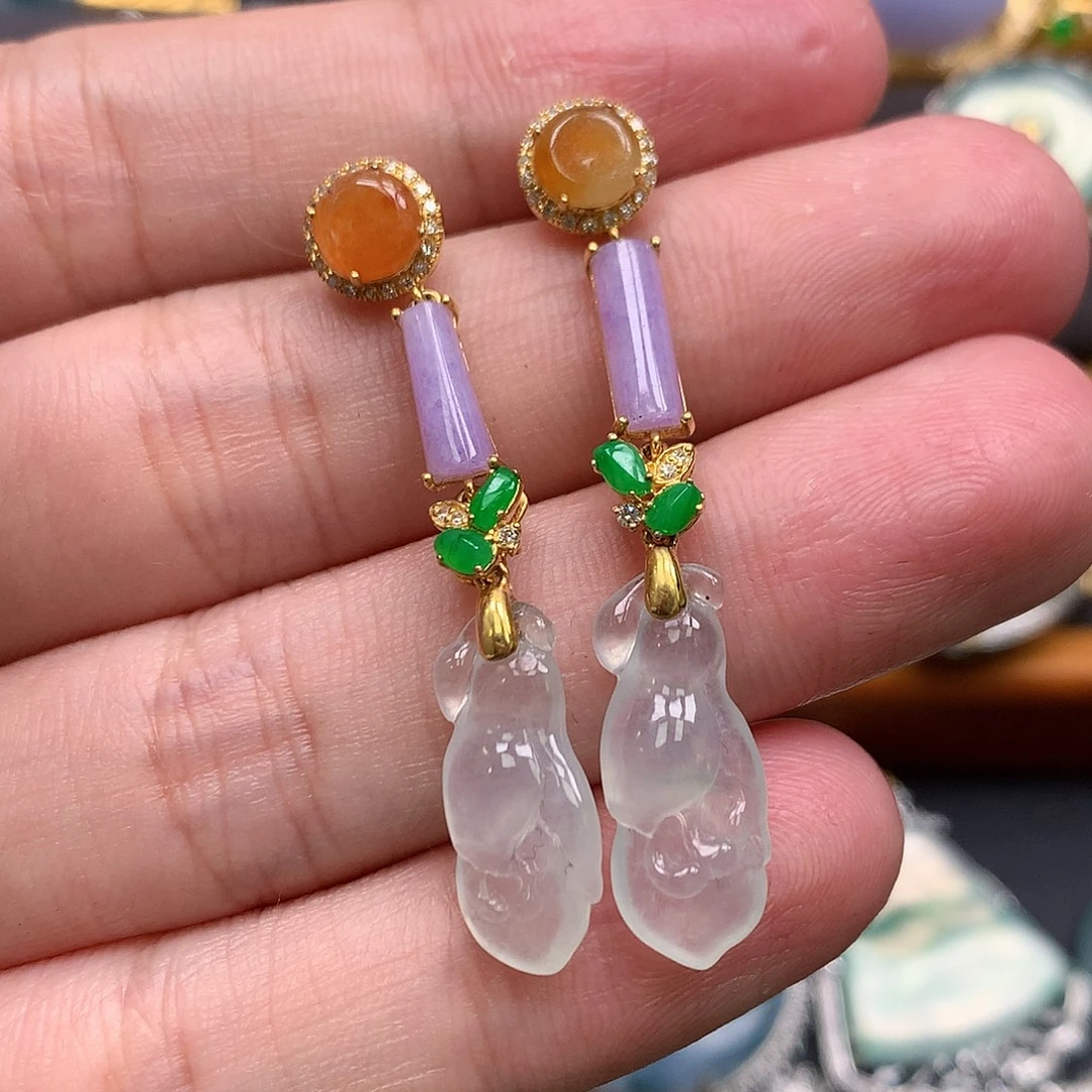 翡翠18K金镶嵌耳饰