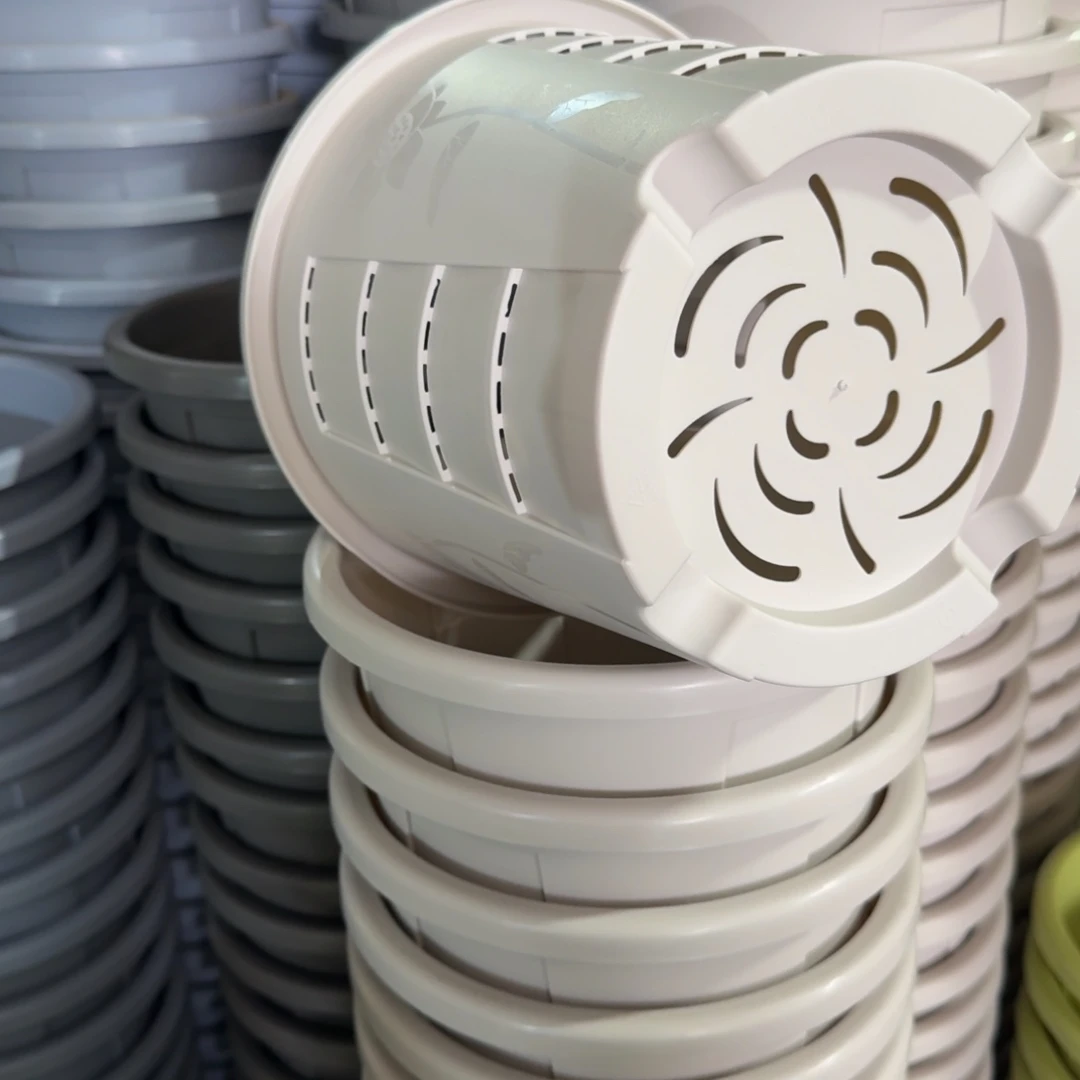 测2号5个灰白色的花盆