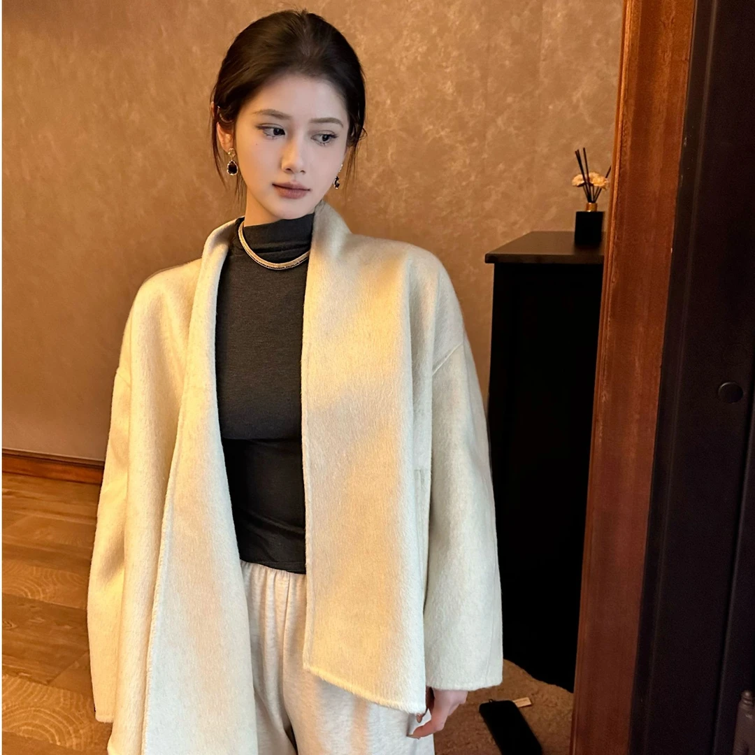 【Lili&Sisi】2025春秋新款法式设计双面羊毛大衣（手工缝制）D999