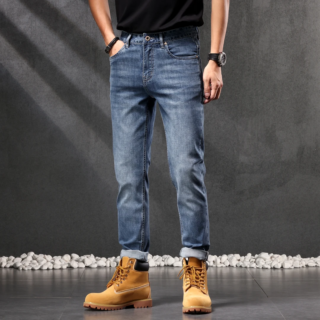【经典蓝色】藏棉蓝加黑色秋冬新款男士牛仔裤弹力直筒宽松休闲079#