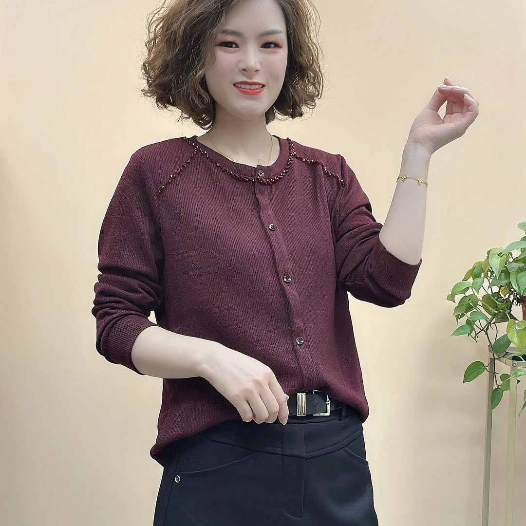 6608春装新款洋气时尚镶钻设计感百搭女士长袖上衣