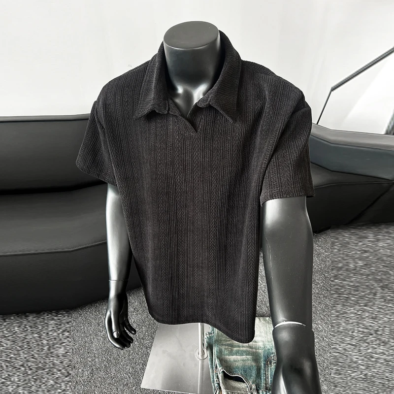 美式复古麦穗纹理polo衫重磅短袖t恤男夏季潮牌痞帅宽松五分中袖