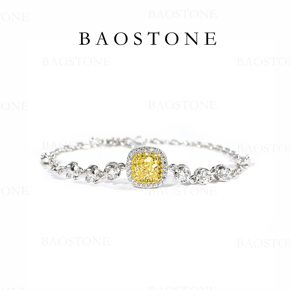 BAOSTONE 925银合成锆石手链 【T家方糖手链】轻奢黄色银手链S91
