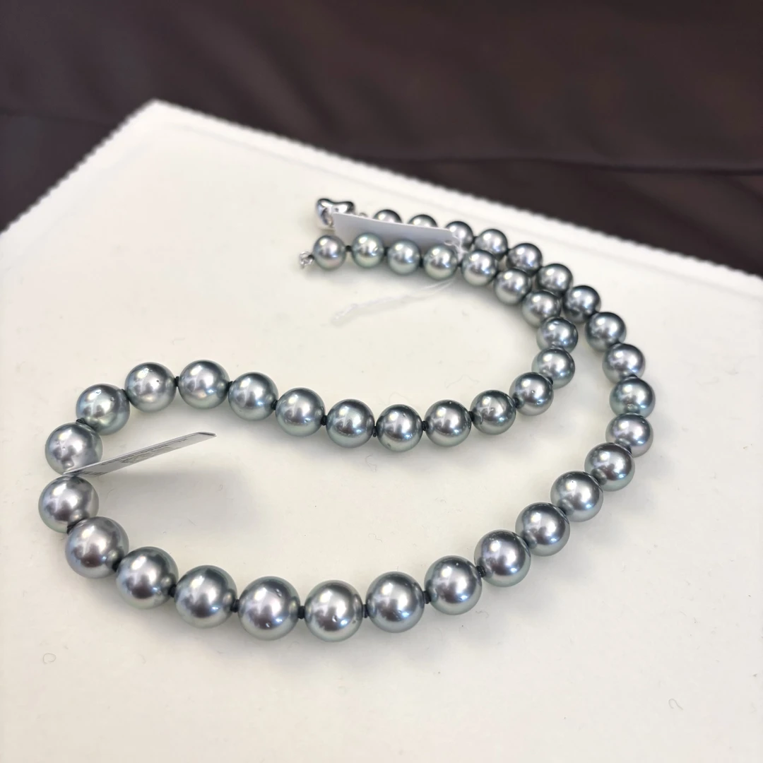欧若风铂金灰8-11mm满串S925银 海水珍珠项链 定发