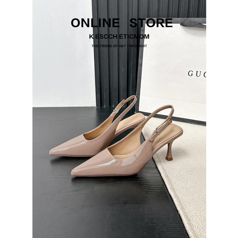 法式羊皮包头凉鞋女2025夏季新款百搭细跟尖头气质高跟鞋51126-5