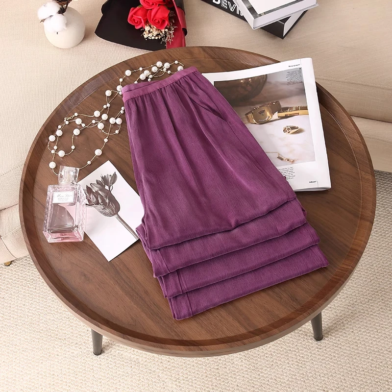 拉夏贝尔阔腿裤宽松垂坠感裤女2025夏薄款显瘦休闲裤窄版直筒长裤