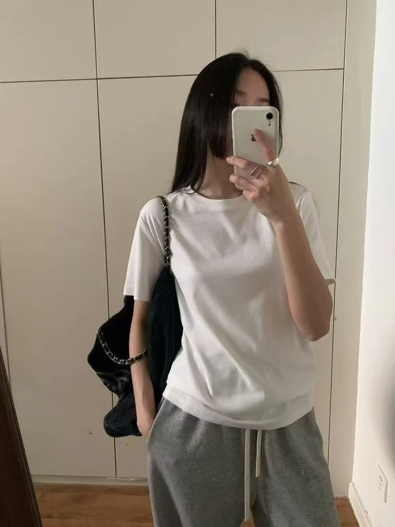 t恤短袖白色黑色灰色纯色百搭韩版夏季圆领夏季休闲T恤休闲