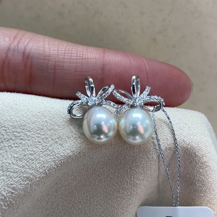 银S925镶嵌耳饰海水珍珠AK8-9m 13号
