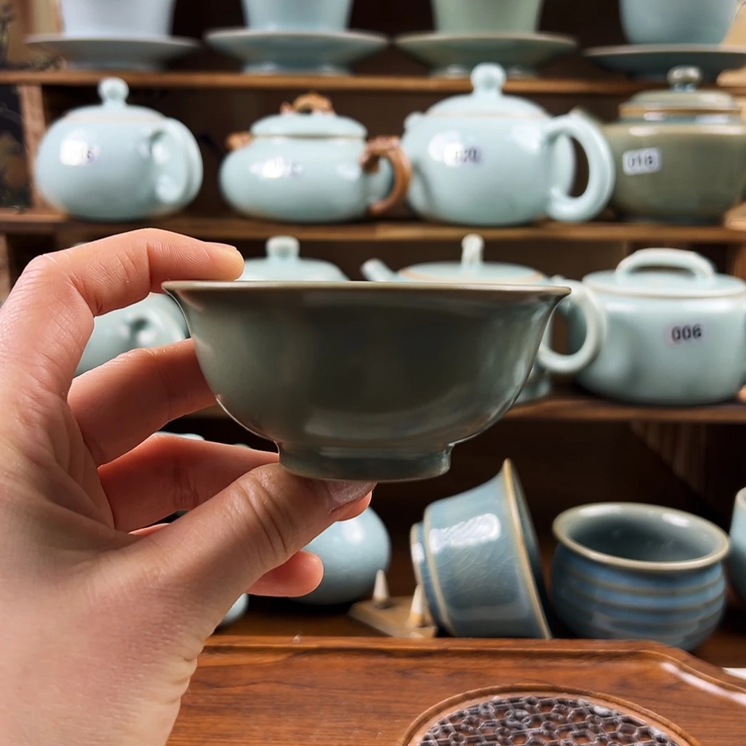 仿古青绿釉水手工压手杯福利