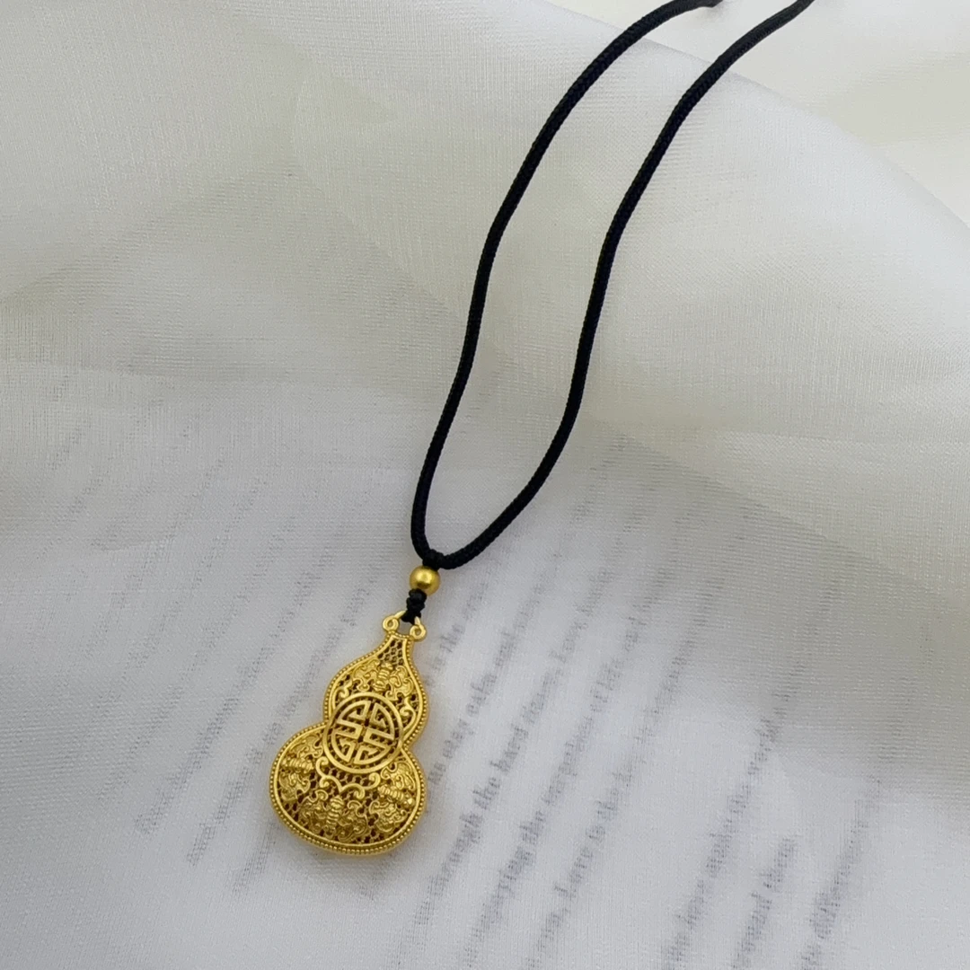 钛钢布艺项链 【Kiss娜】】钛钢2848精美黑绳福字葫芦项链