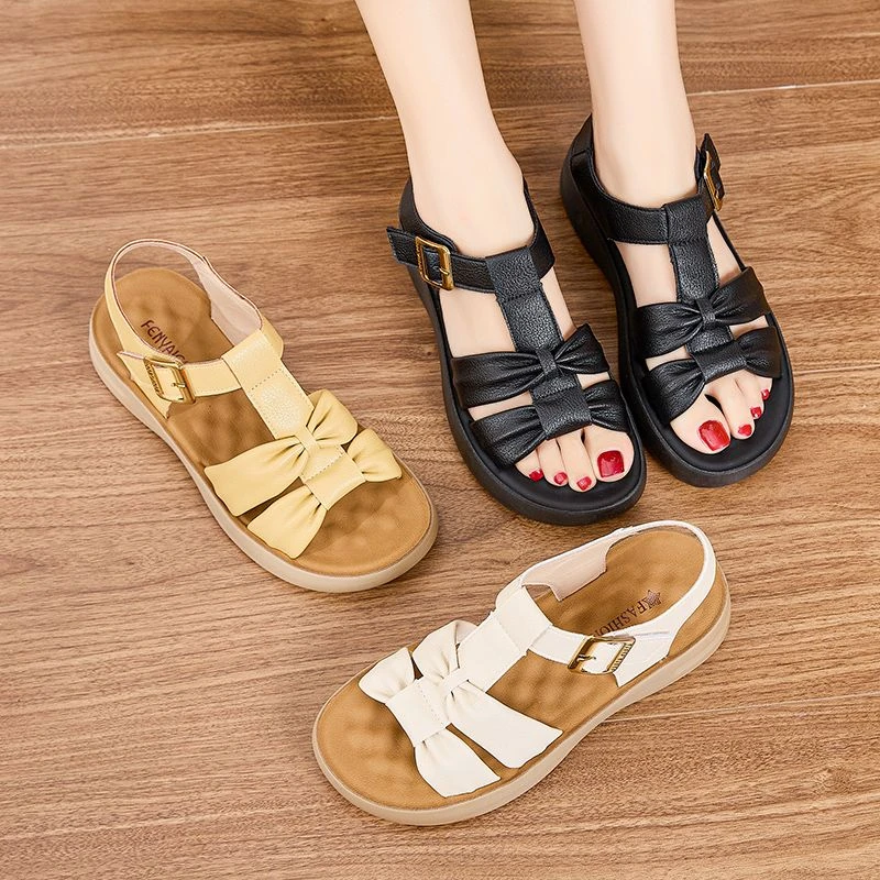 凉鞋女士夏季厚底舒适百搭中老年防滑软底软面沙滩女鞋子Y2281