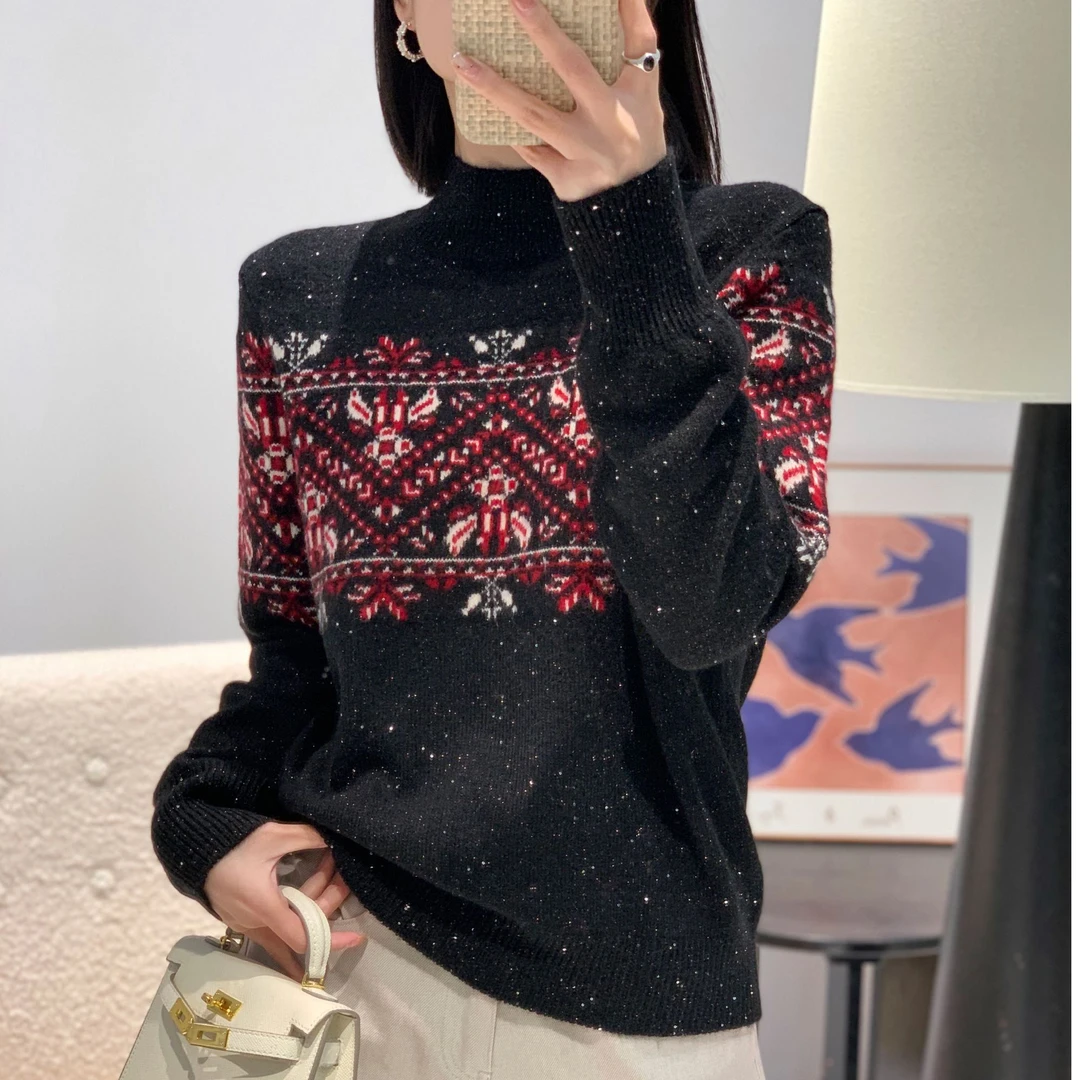 【思思精选】复古重工提花亮片时尚高级感百搭针织衫B246#