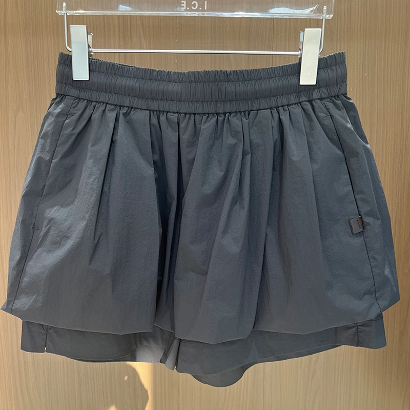 AVVENN2025春季设计师新款纯色百搭花苞短裤