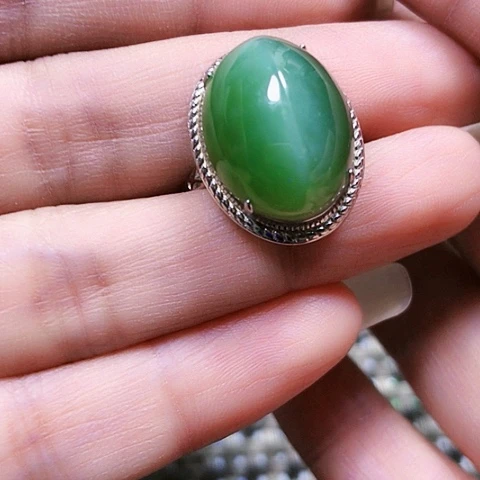 和田玉银S925镶嵌戒指