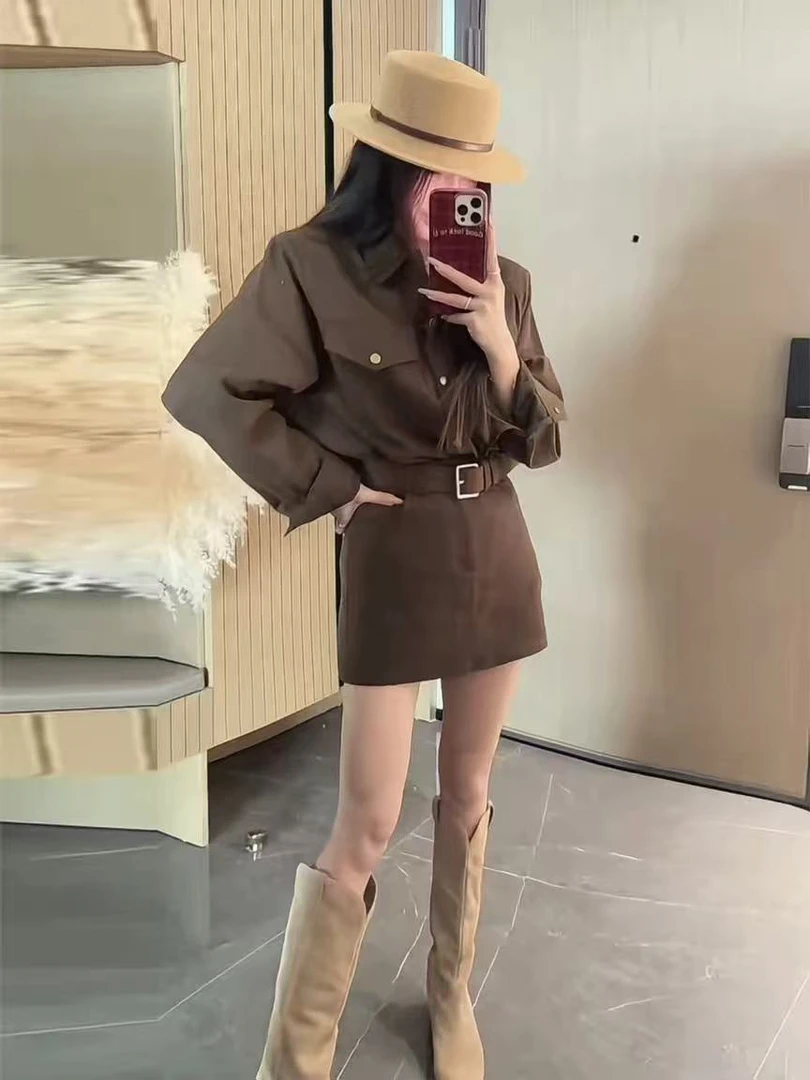 春秋装搭配一整套今年流行爆款半身裙套装女小个子茶系穿搭时尚