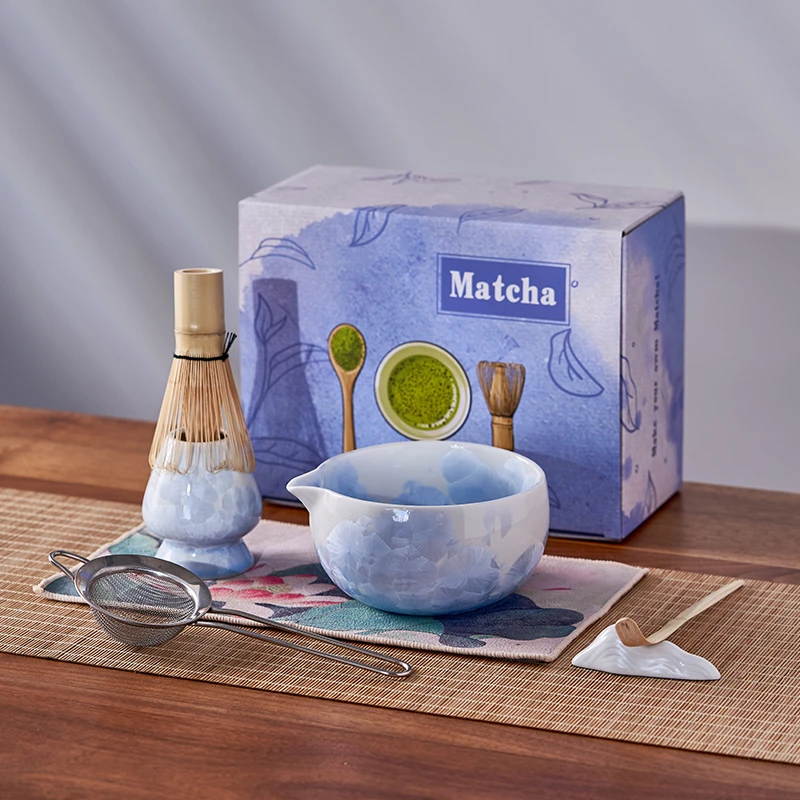 日式抹茶茶具套装抹茶色抹茶碗陶瓷百本立茶筅彩盒茶筅立整套礼盒