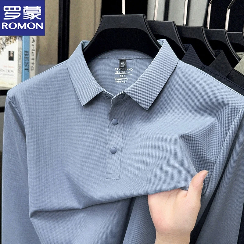 罗蒙百搭男士纯色长袖POLO衫秋季新款时尚休闲中青年打底衫男装潮