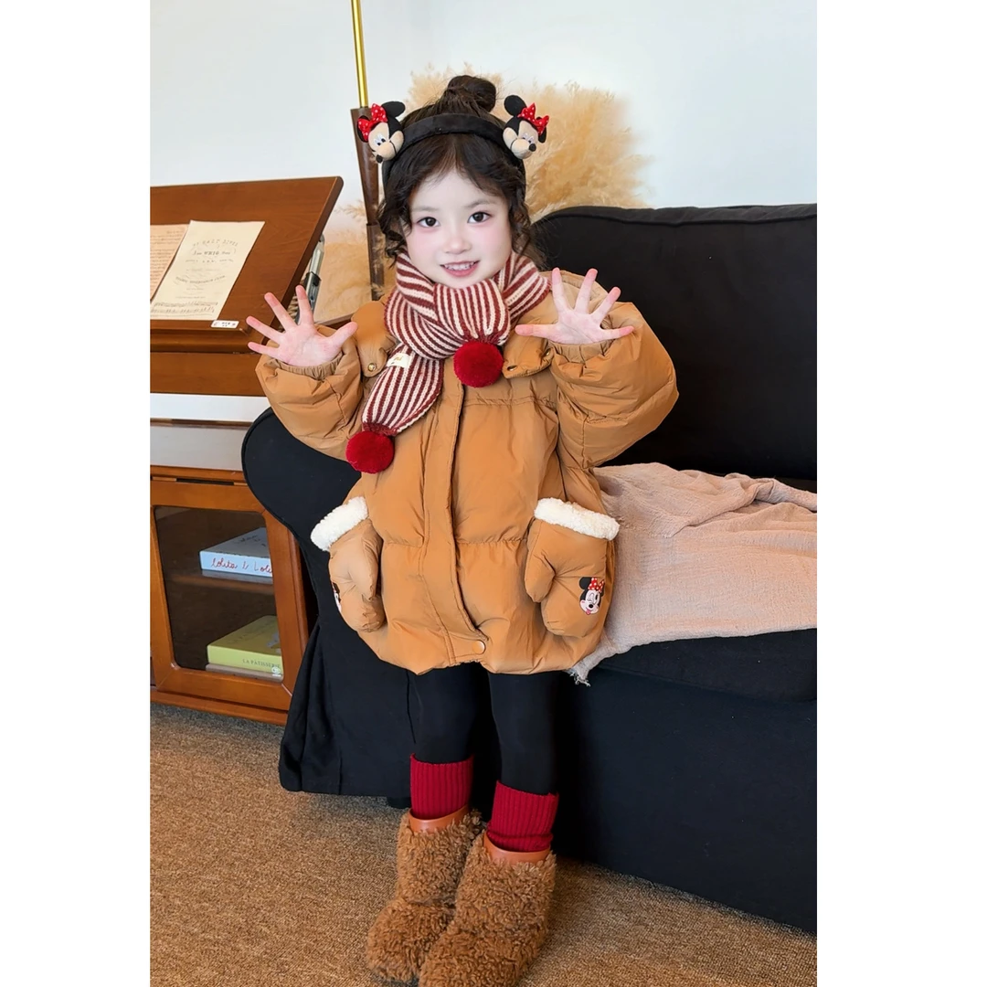 品牌童装女童宝宝儿童冬装新款韩系可爱立体公仔连帽棉服外套