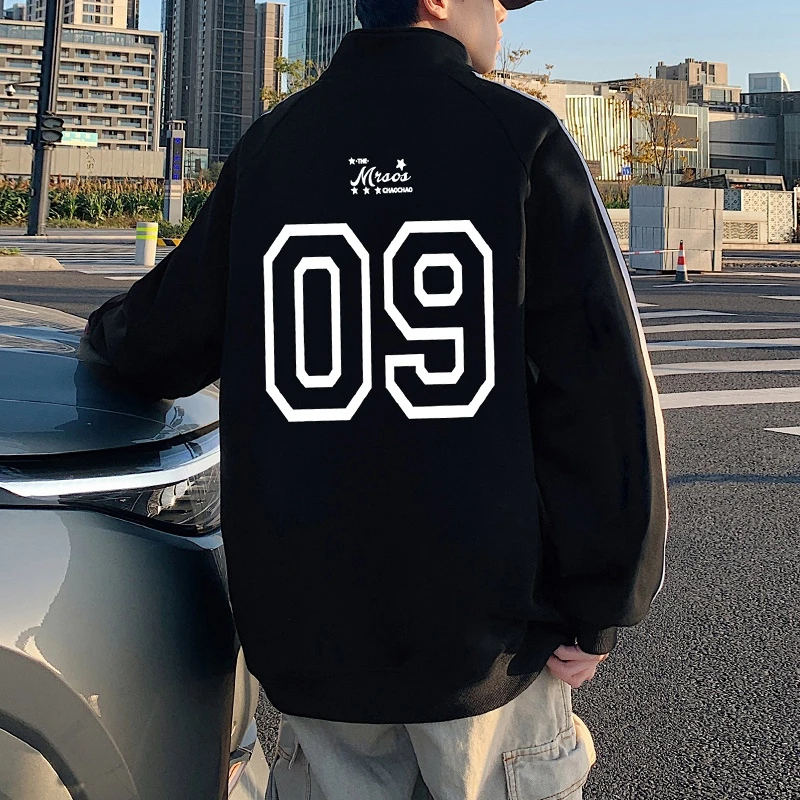 半拉链套头卫衣男春秋季新款美式休闲大码立领外套港风条纹男装