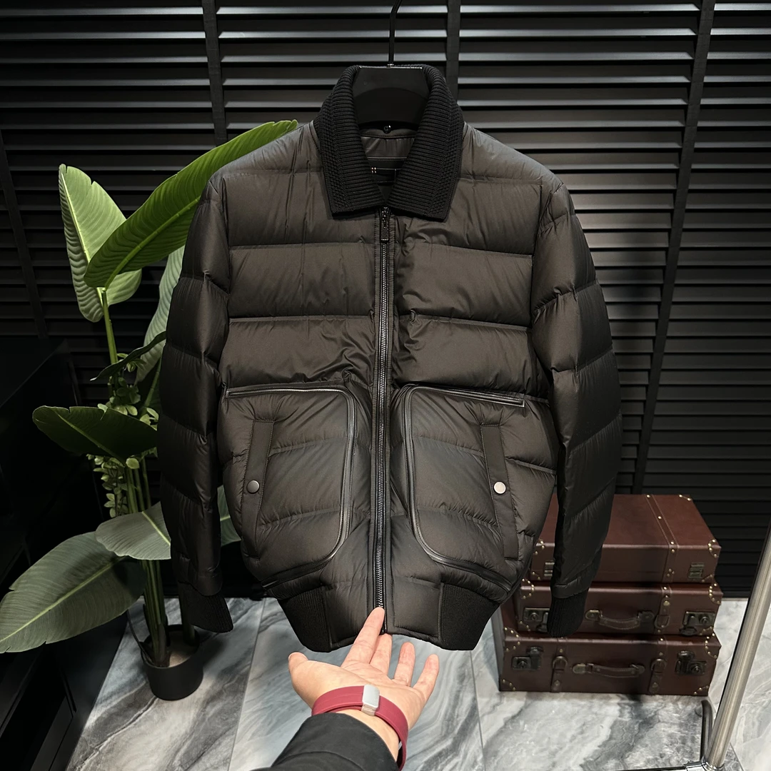 【白鸭绒】冬季轻奢欧货男士时尚可拆卸针织领帅气拼皮羽绒夹克