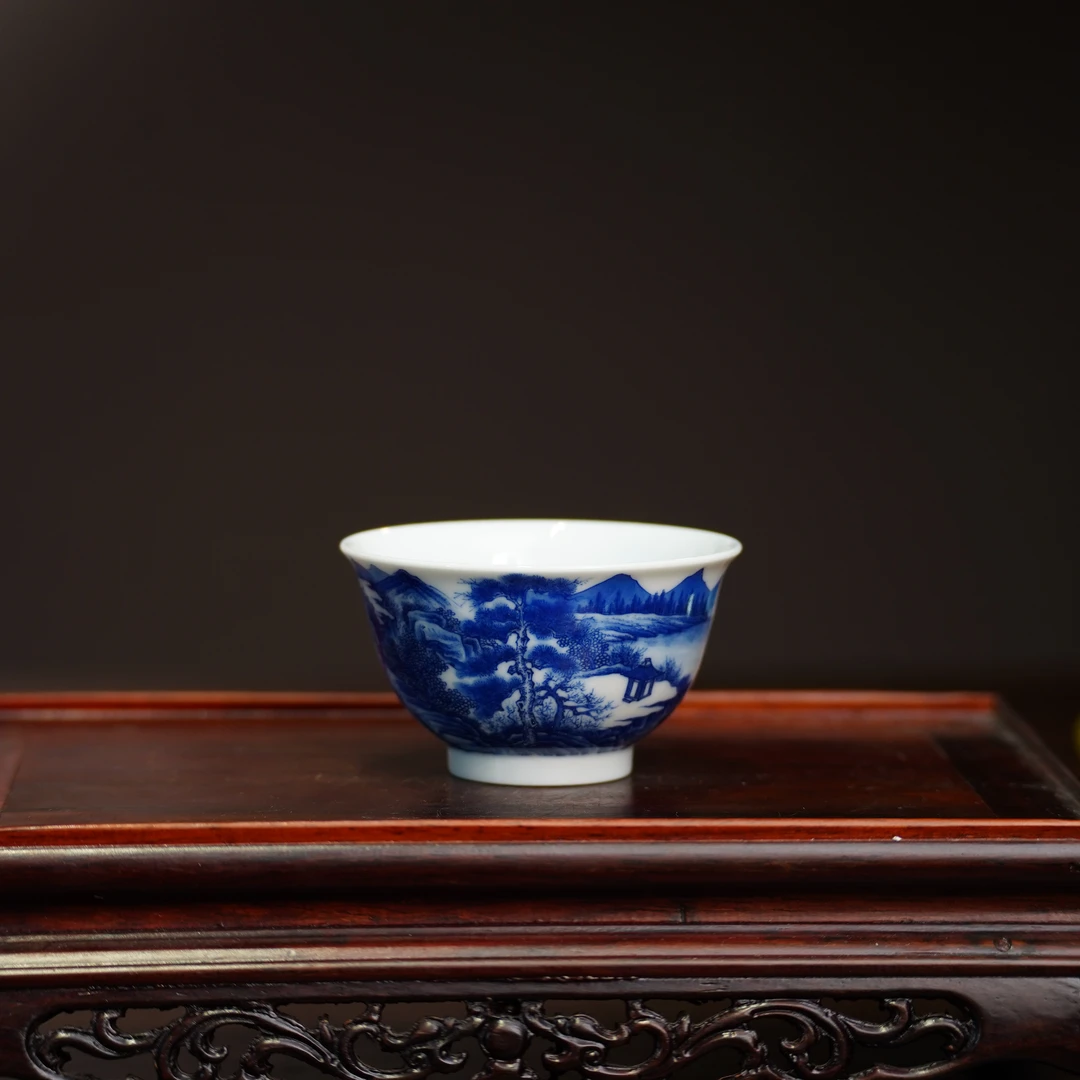 隐山清玩 | 山水带内画小敞口杯 80ML景德镇陶瓷手工手绘茶杯茶具