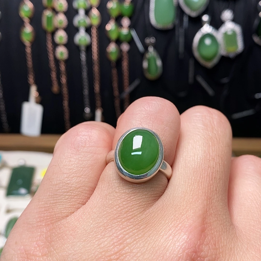 和田玉（碧玉）银S925镶嵌戒指