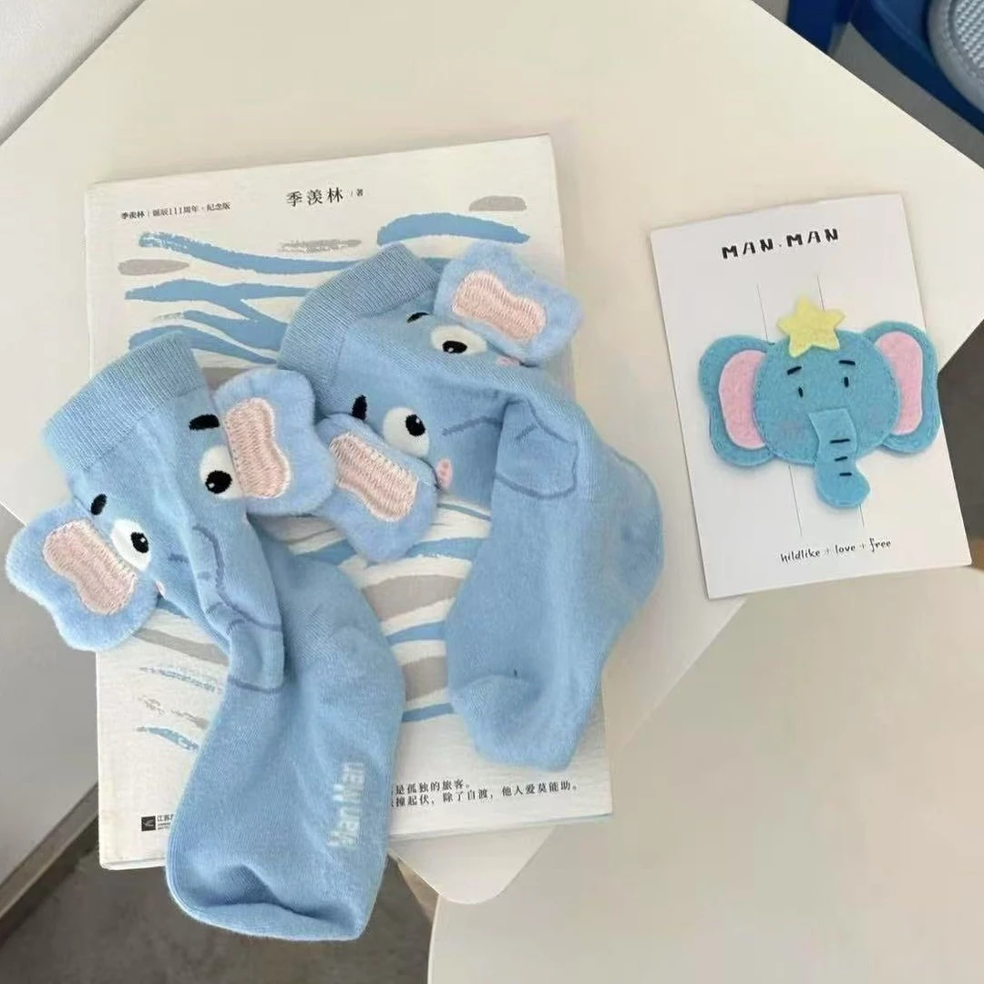 可爱小象搞怪卡通小众立体狗狗袜子女春秋中筒袜设计款潮流长筒袜